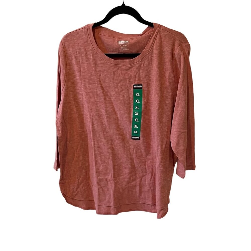 Women's 3/4 Sleeve slub Tee, Kirkland, XL, Orange,NWT
